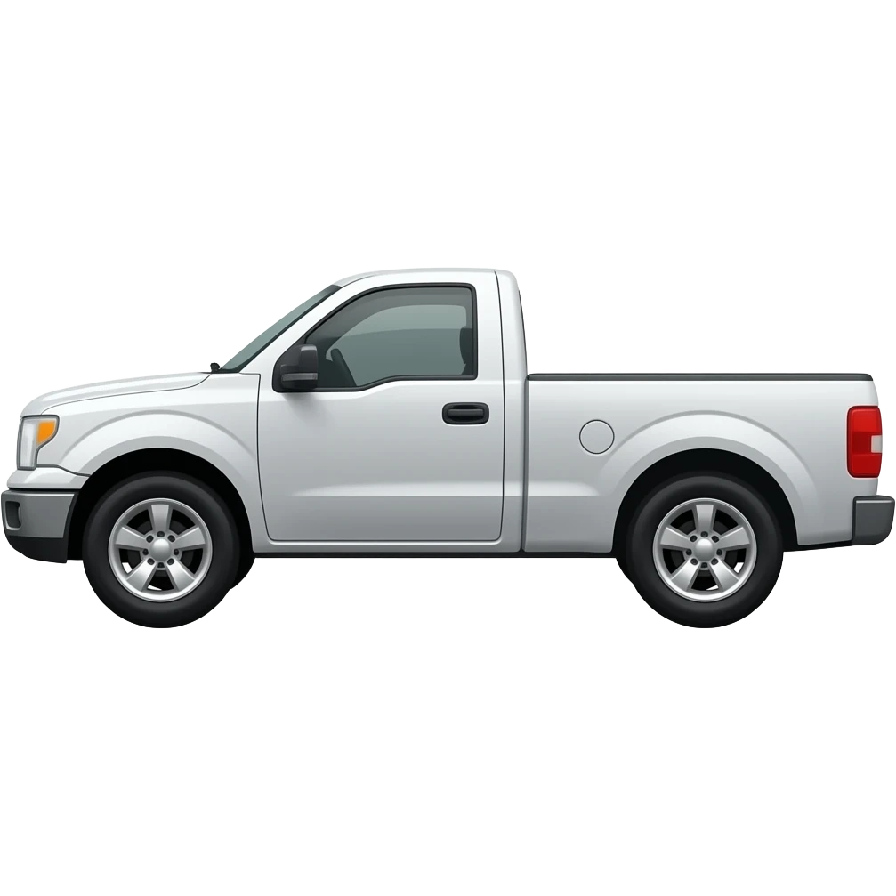 side view of an unlabeled white pickup truck, classic emoji style, left facing emoji