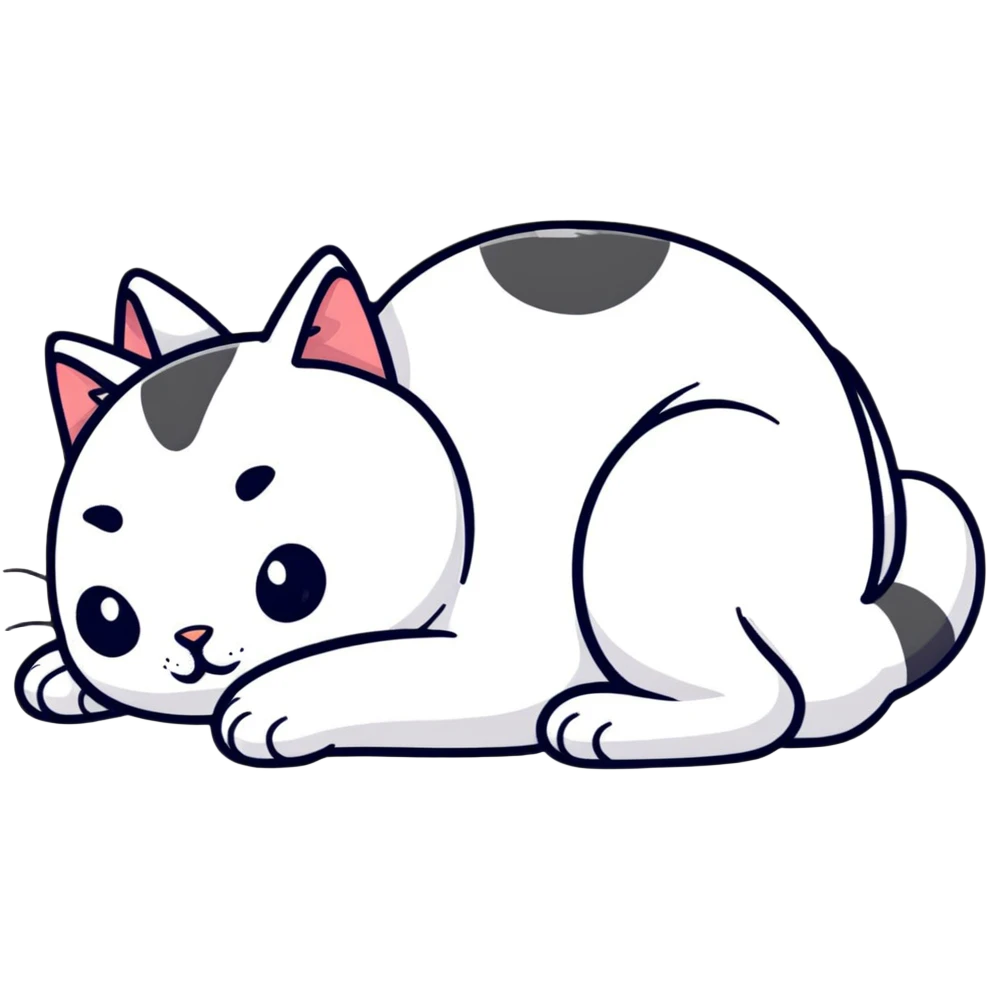 Black and white cat laying on side with front feet curled up  emoji