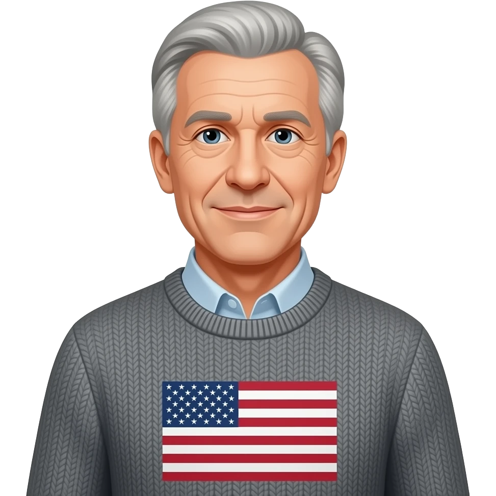 Epstein avec son pull avec le logo américain le bras et les cheveux gris emoji