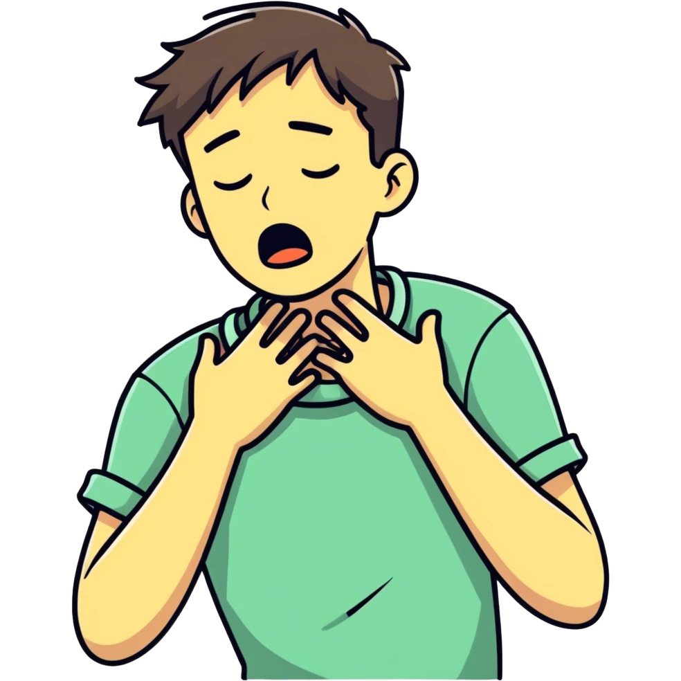 man grabbing his neck to choke himself emoji