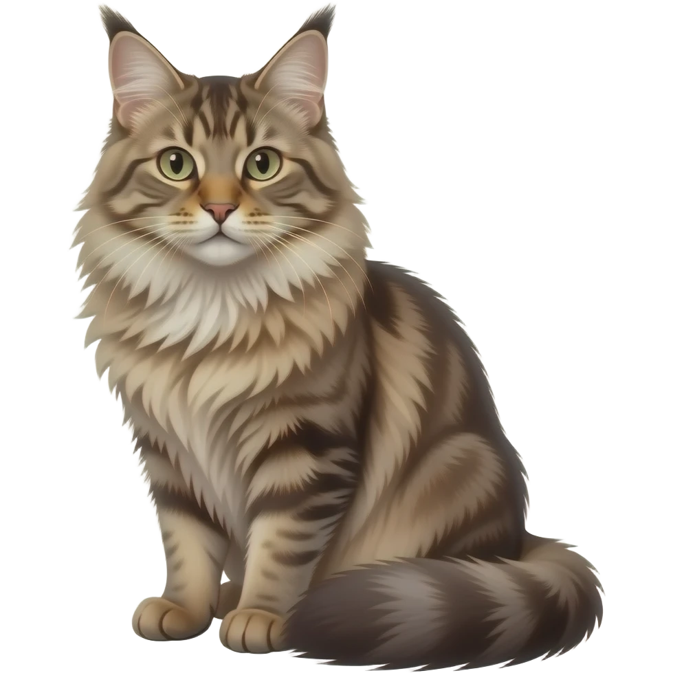 Realistic sitting beautiful fine aesthetic Maine Coon cat emoji