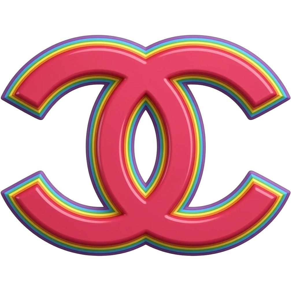 name "Chanel" in raspberry red 3D style typography lettering, each color of the rainbow as a border outlined around each letter, isolated, 3d rendering, no emoji icons no emoji faces and must have no human figures emoji
