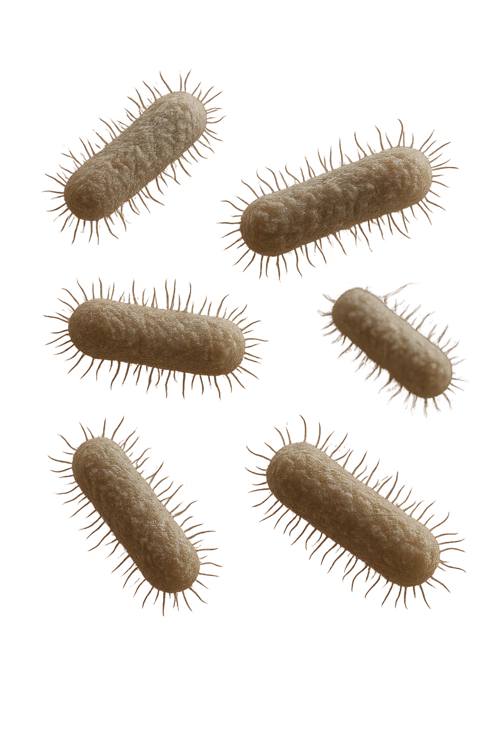6 batteri intestinali iperrealistici sul bordeaux fluttuano in aria, iperrealistico 4k emoji