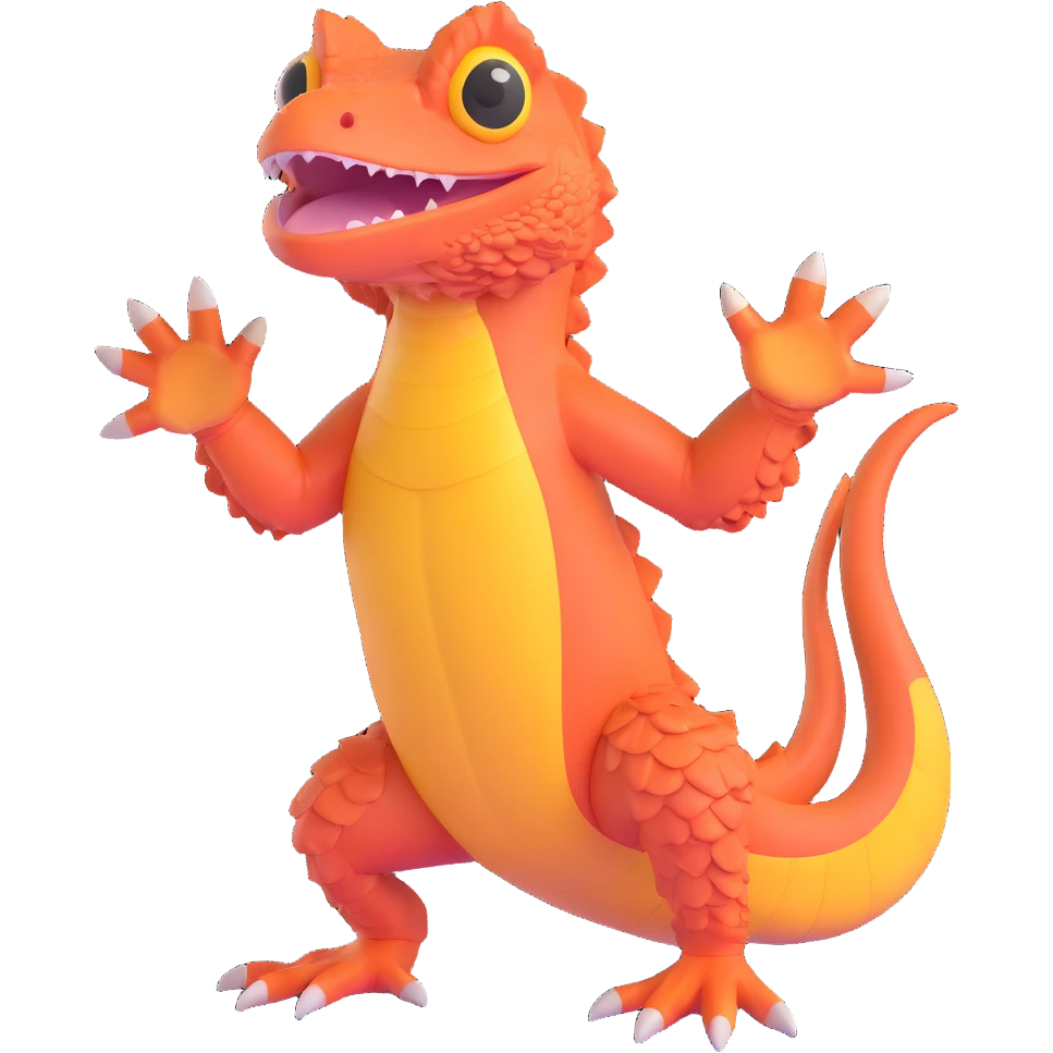 realistic frilled lizard standing pose, 3D style emoji