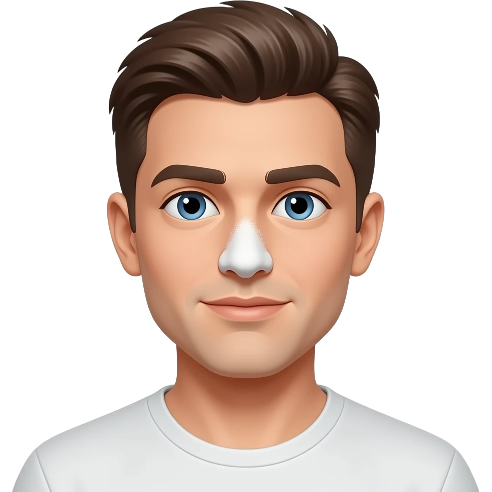 Skinny white guy nose has white powder emoji