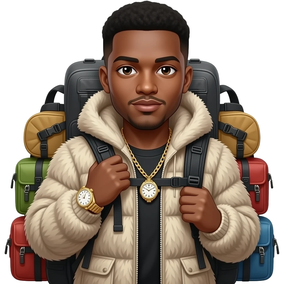 Black giy named stack pack Rolex gold chain and fur jacket with a hood emoji