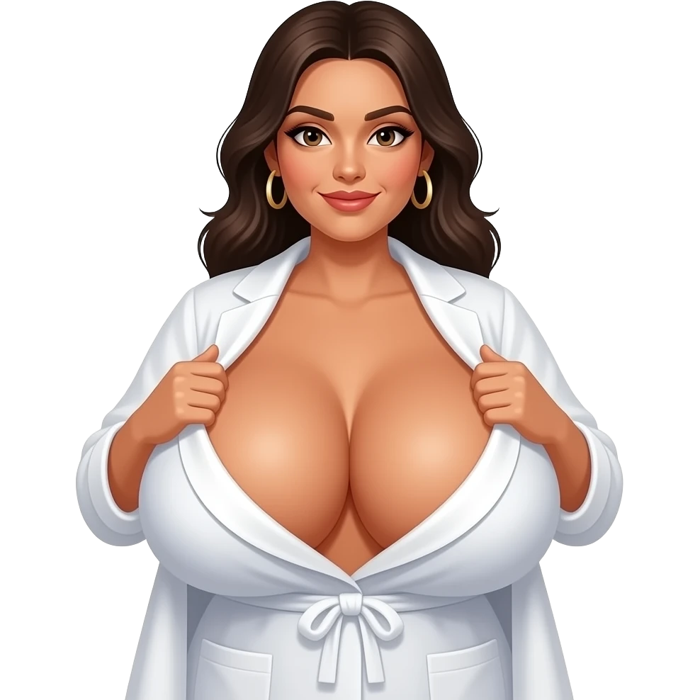 A Latina that is in a spa clothing uncovering her enormously large boobs emoji