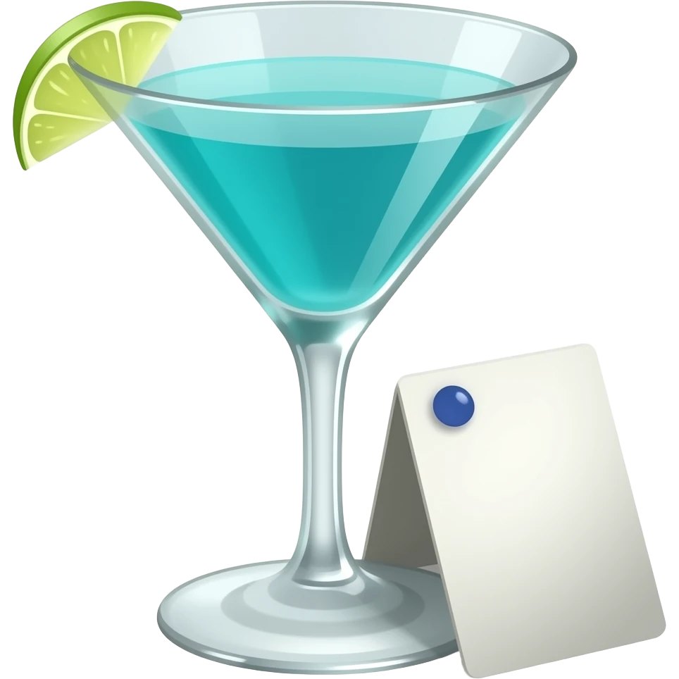 turquoise cockatil on martini glass with noting on side emoji