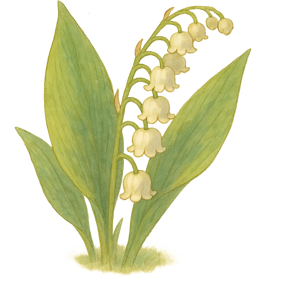 lily of the valley flower, natural colors, soft, fairy-like atmosphere, no background, square size emoji