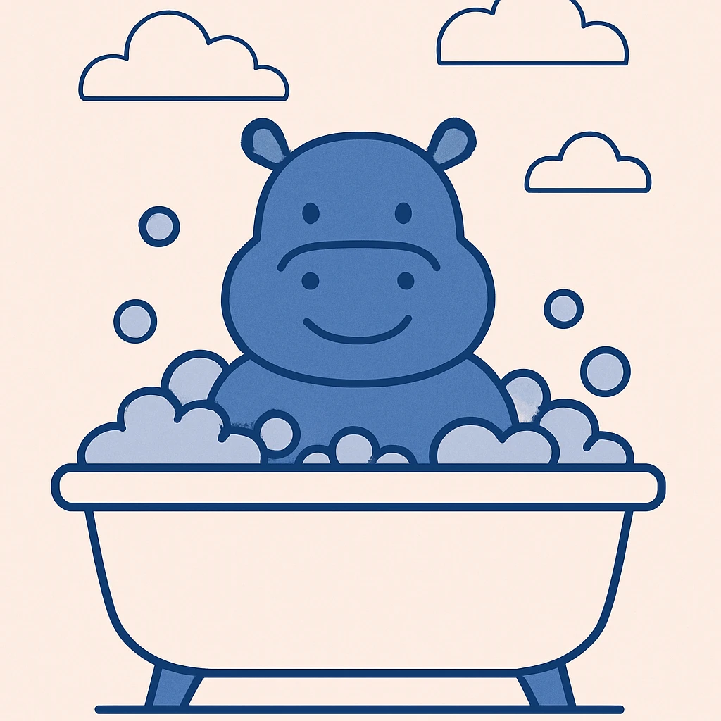 happy hippo with bubbles in bathtub emoji
