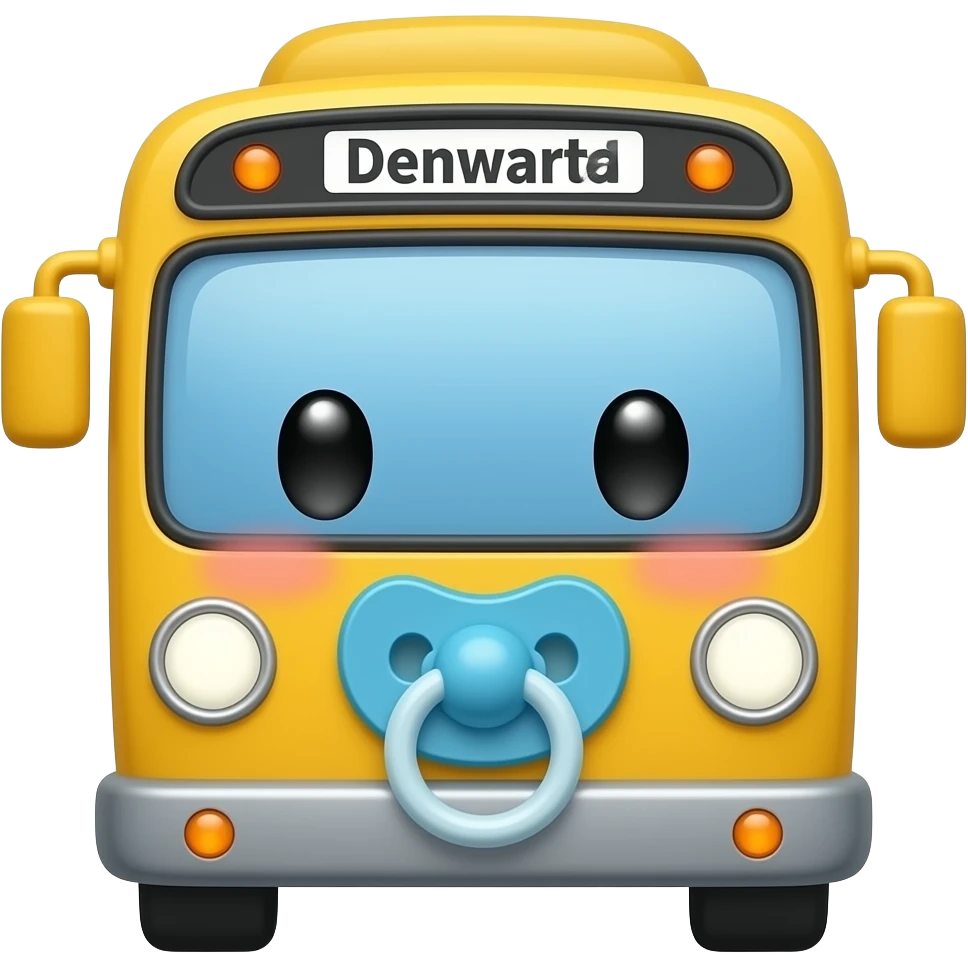 Cute yellow bus with pacifier on the mouth emoji