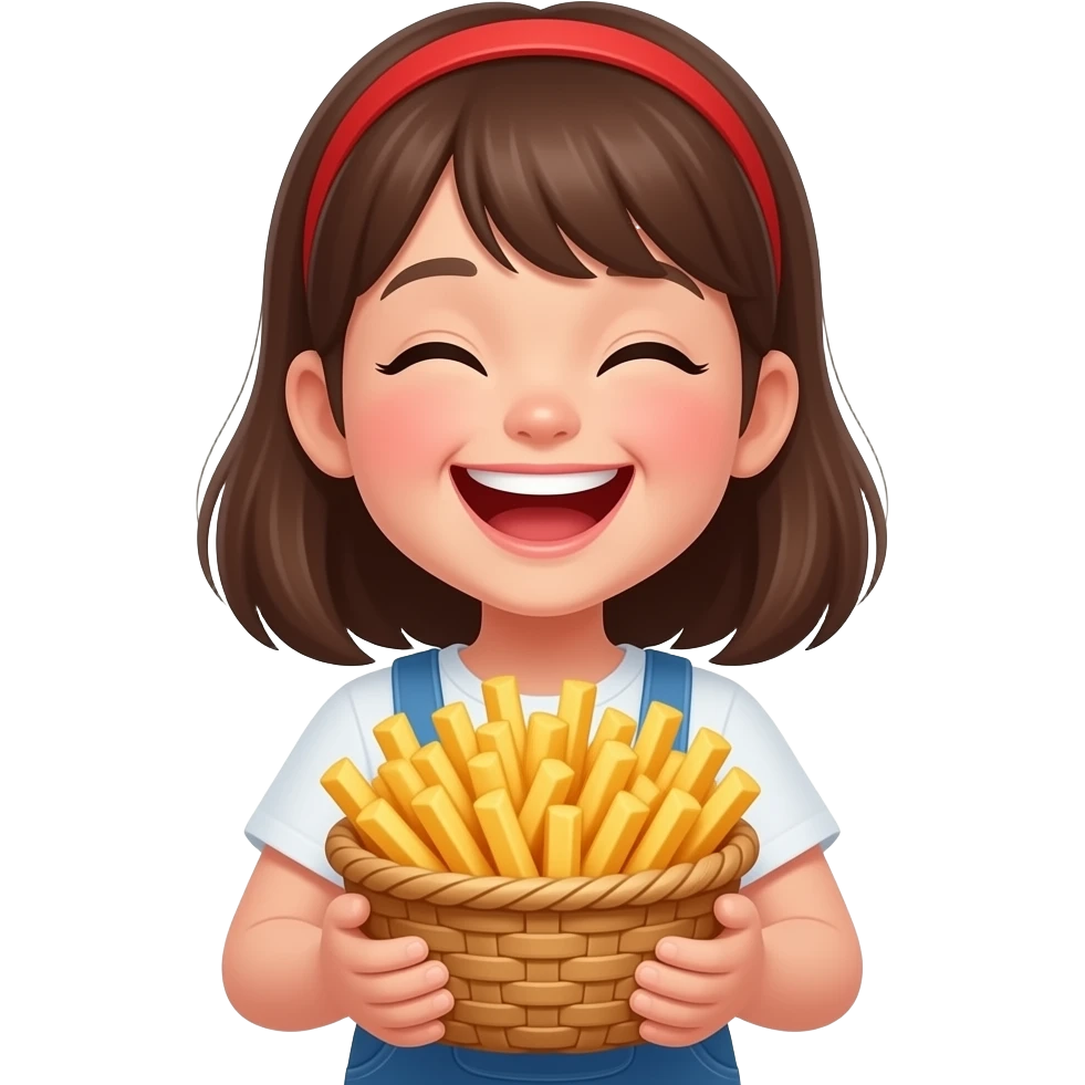 girl laughing and holding french fries emoji