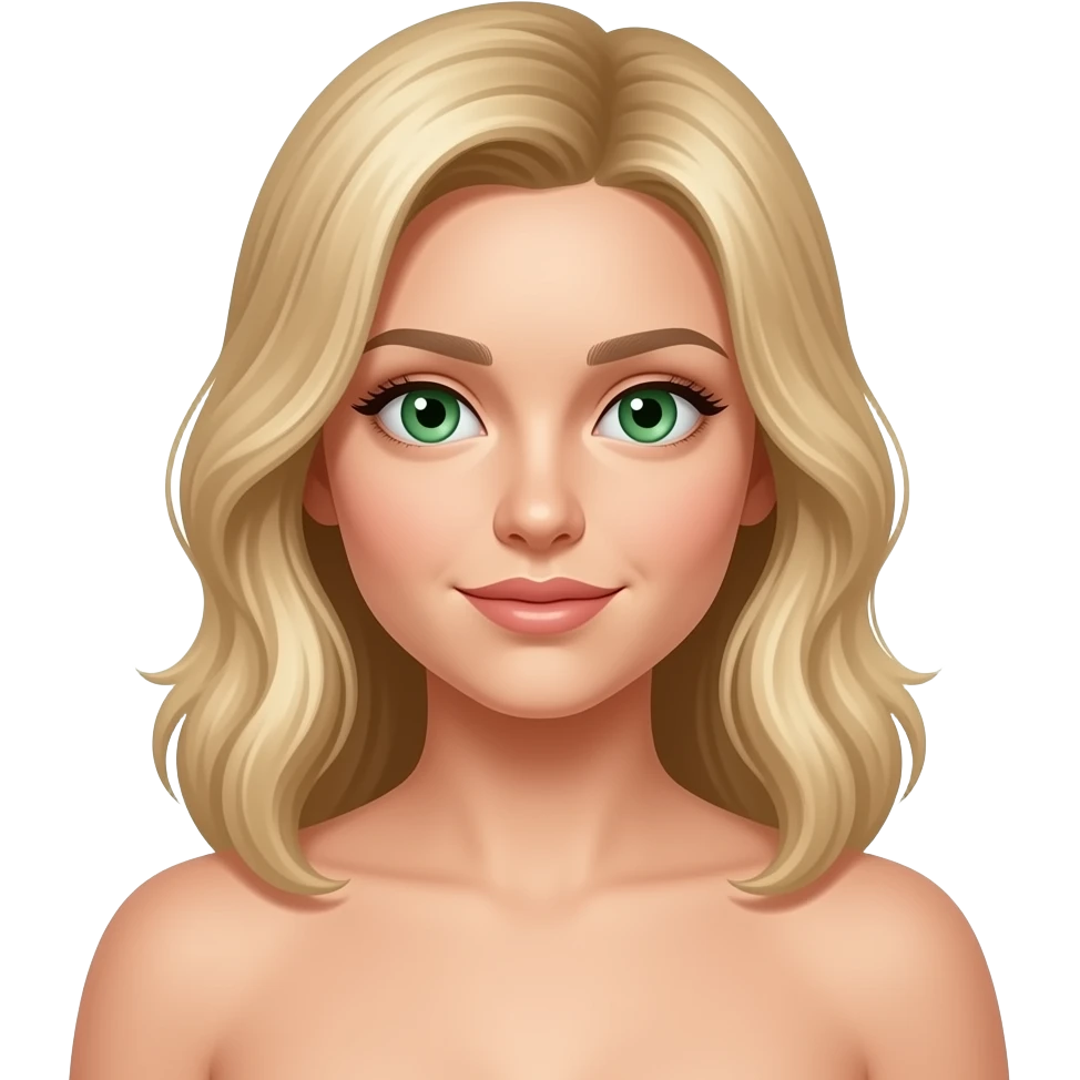 Full chest and face of a naked woman who has blonde hair and green eyes emoji