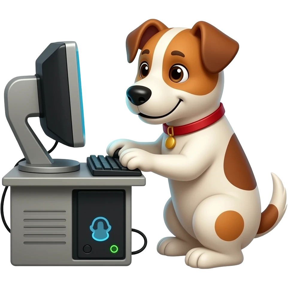 Gamer dog. Plays computer games. emoji