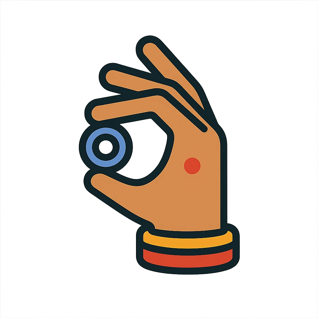 Indian hand performing 'nazar utarna' gesture, color outline icon style, playful and modern emoji