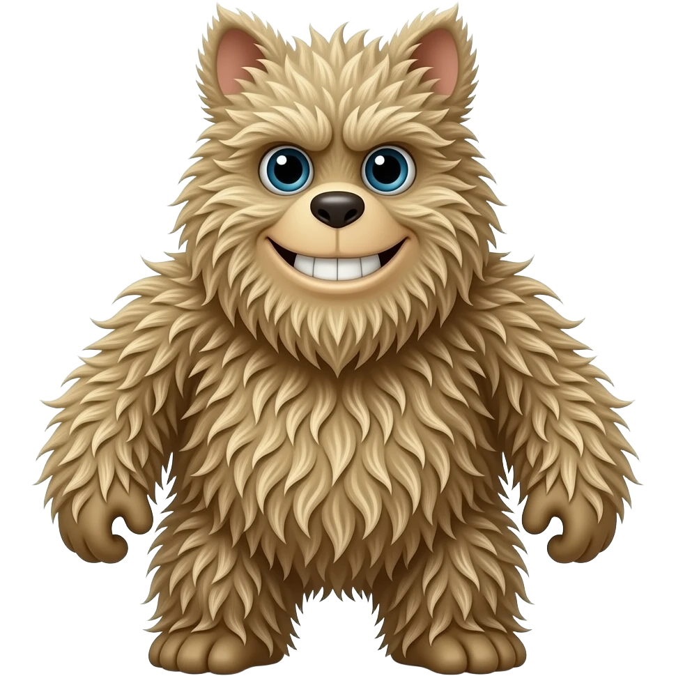 Emoji - a furry humanoid banana smiling, the banana is heavily and abundantly covered in hair. emoji