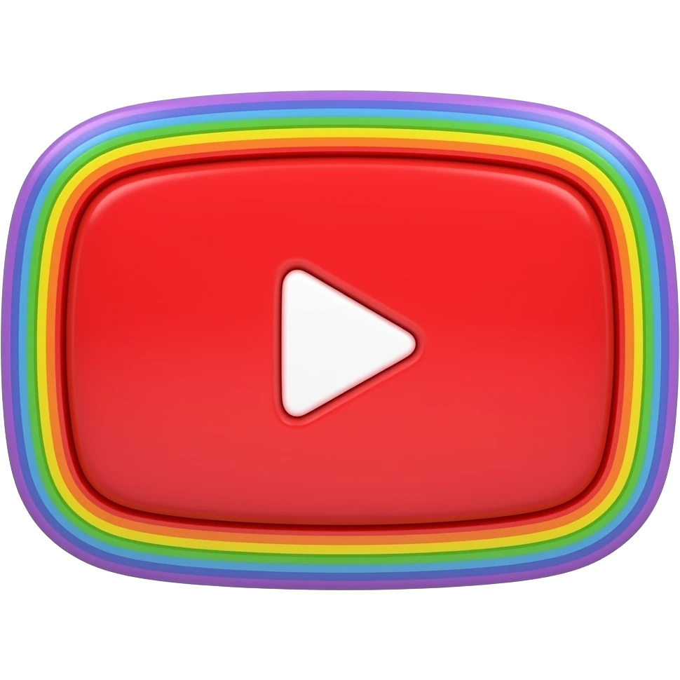 Youtube logo in deep red, in 3d style with all colors of the rainbow as a border outlined around each letter, isolated, 3d rendering, no emoji icons no emoji faces and must have no human figures emoji