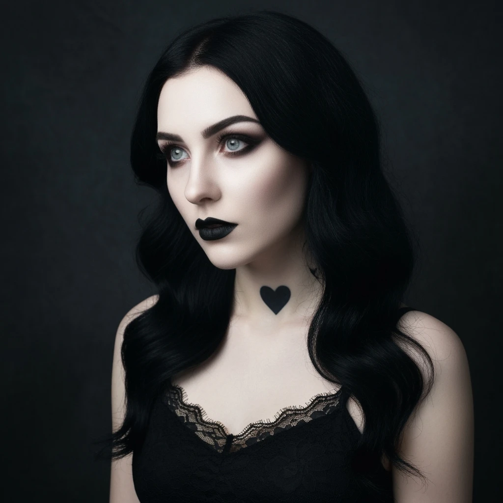 goth profile picture with a heart accent, cute, expressive, minimal, variation 3 emoji