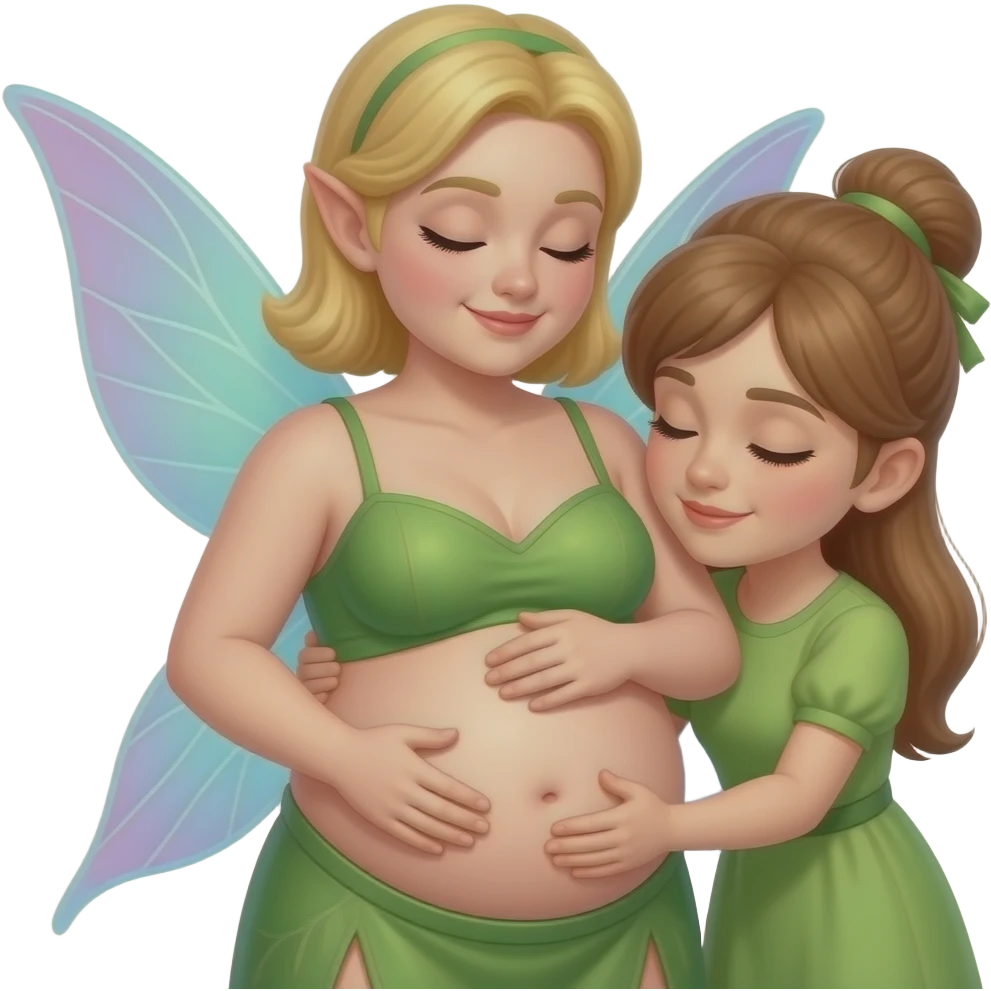 A fairy cradling her stuffed tummy after a big meal,a secret admirer wants to hug her belly and listen to those rumbling digestive noises. emoji