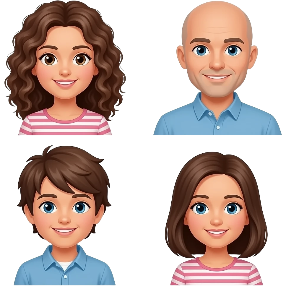 Mama locken, Papa Glatze  Sohn mittellangen Haaren  und Tochter Haaren bis zum Schultern emoji