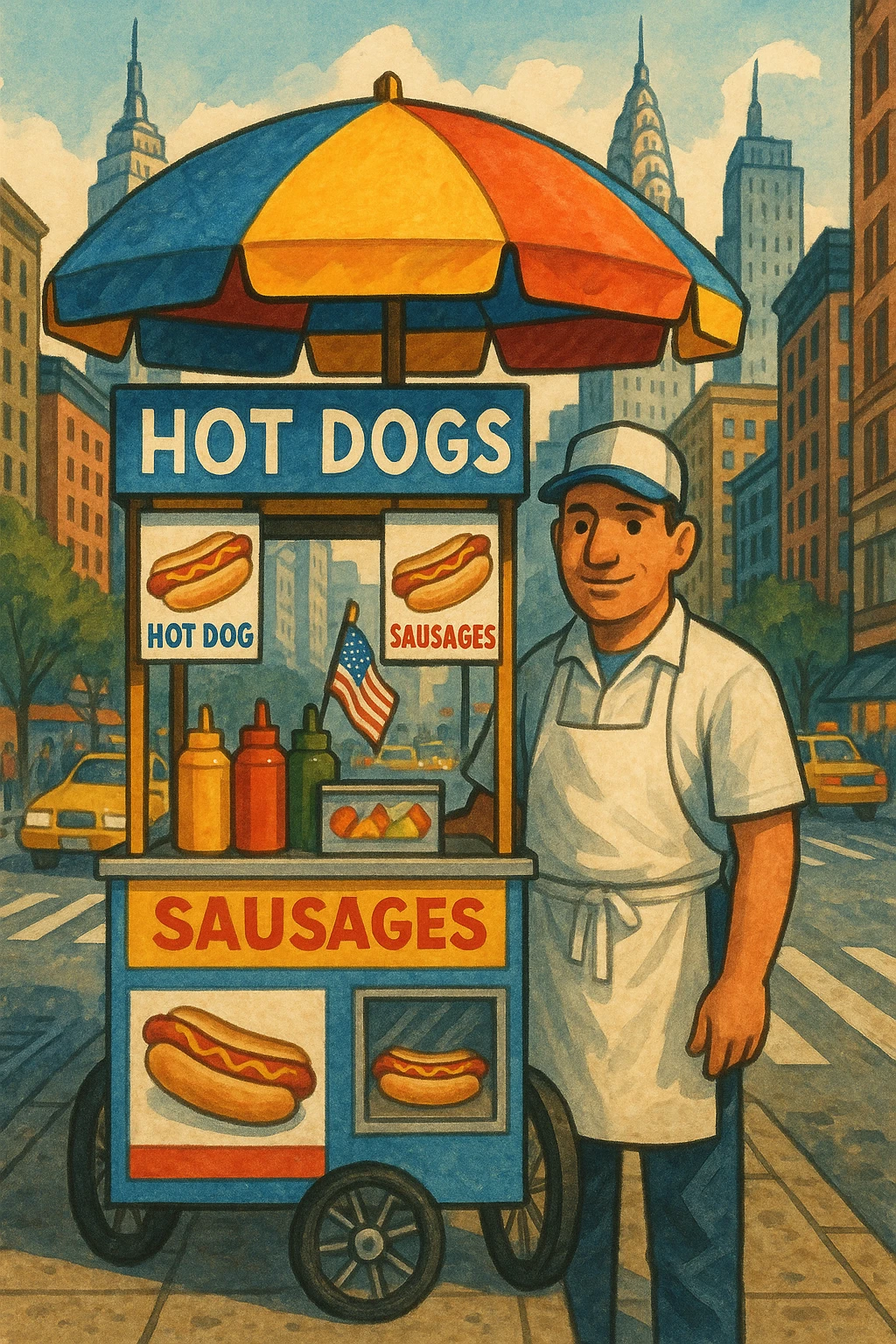 hotdog seller in New York with cart emoji