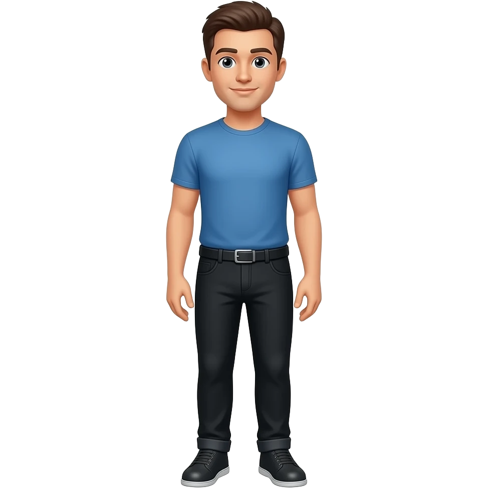 chico con camiseta azul pantalones negros pero con piernas zapatos i que tenga mas 18 años emoji