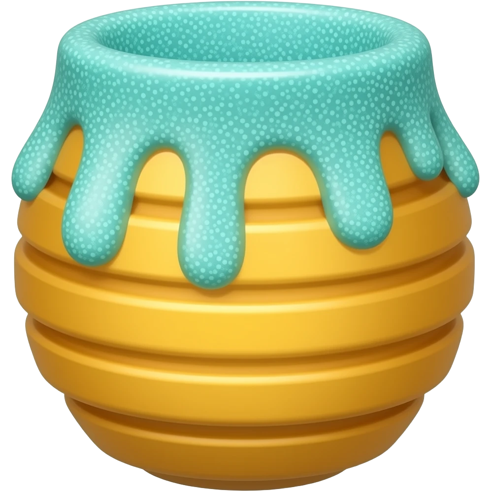Cyan honeypot with glittery cyan syrup on the top spilling emoji