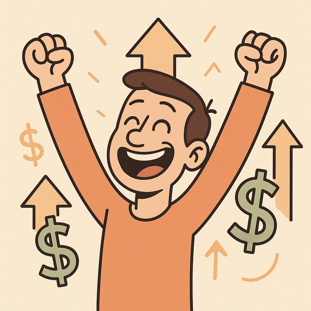 growth in price, joy, happiness, and success, minimalist style, clean background, focus on emotions emoji