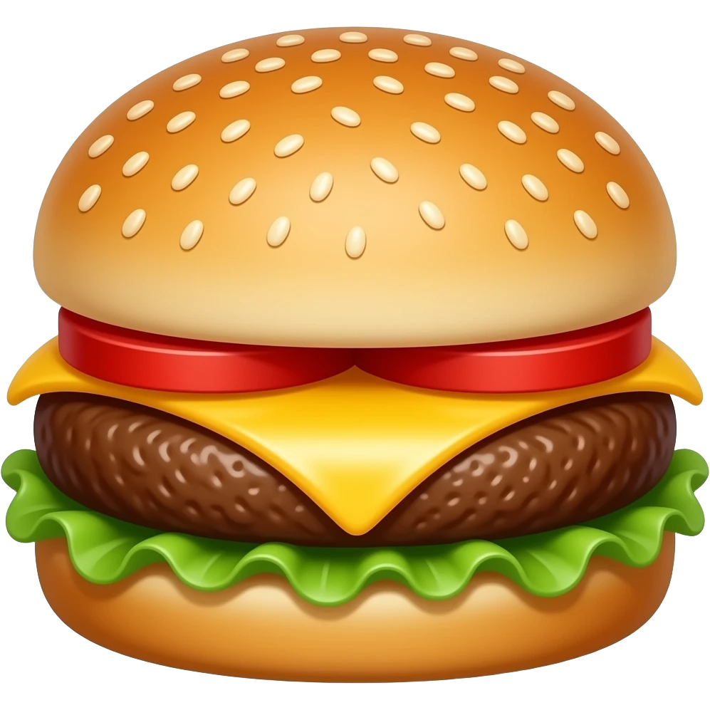cheddar cheeseburger, juicy, melted cheese, premium casual game art, vibrant colors, soft shadows, 3D cartoon, front view, no outline, transparent background emoji
