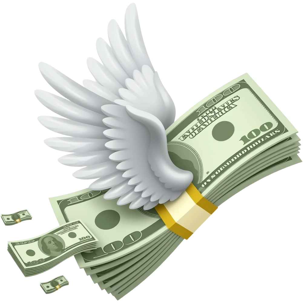 money flew away with wings. emoji