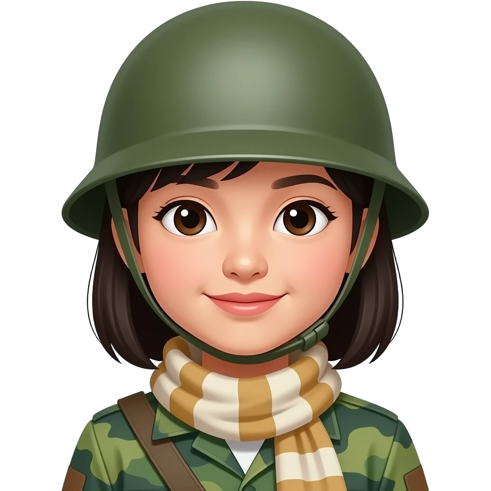 Vietnamese girl with army helmet and scarf emoji