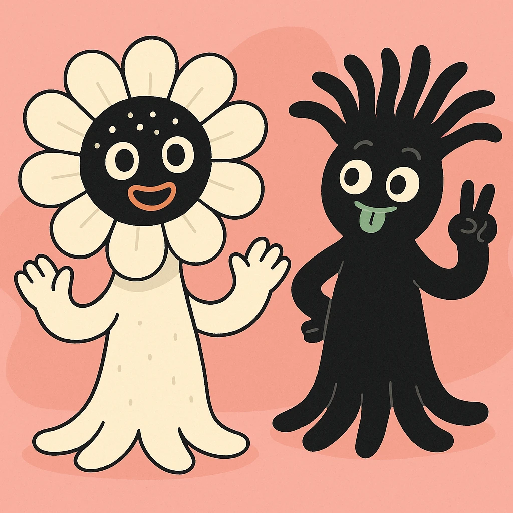 white and black anemone emoji