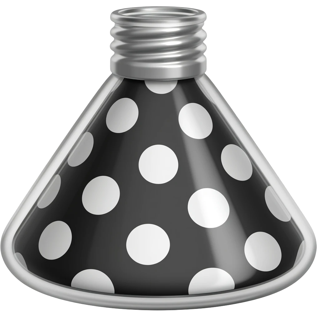 Create a black and white cutesy polka dot conical flask emoji