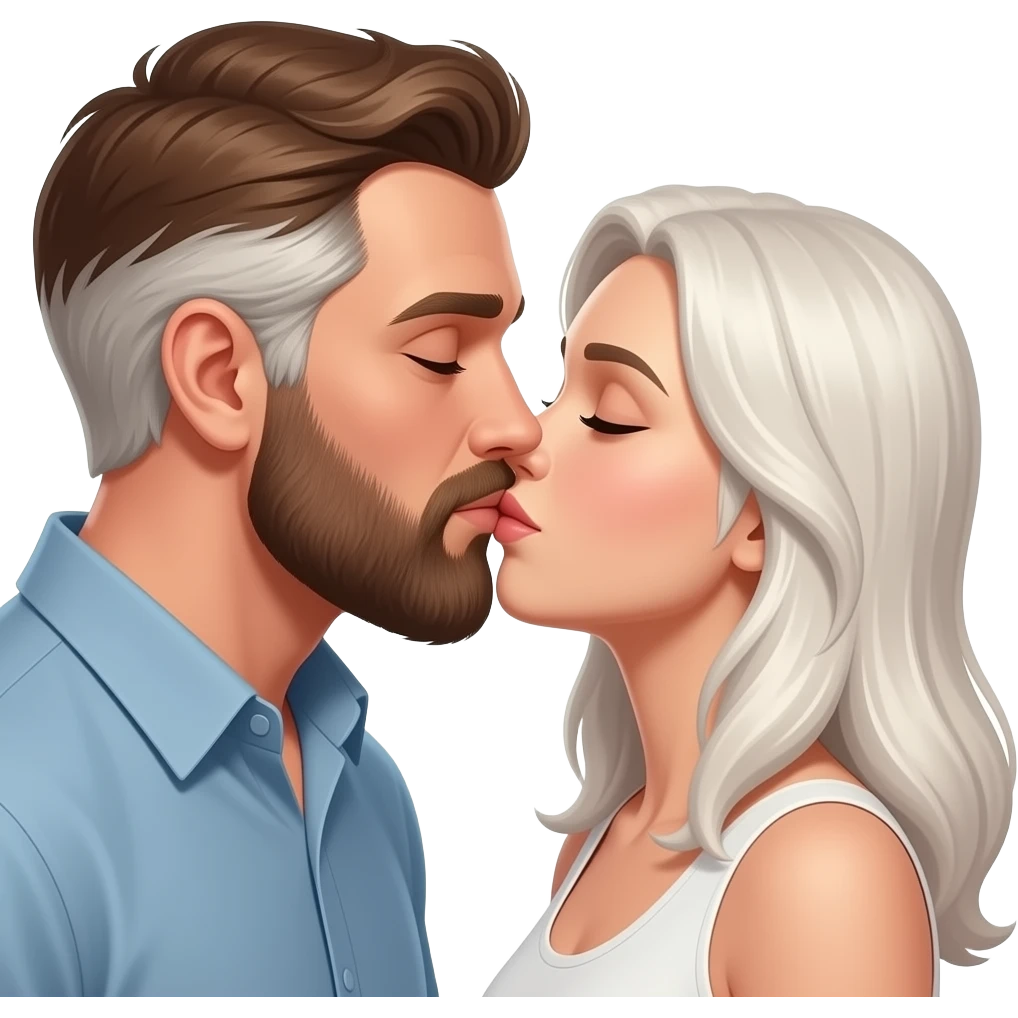Realistic White brown hair man with brown beard kissing white brown hair girl emoji