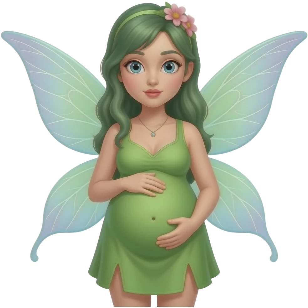 A fairy with a large overstuffed tummy makes her look heavily pregnant,her bellybutton likes kissing everything. emoji