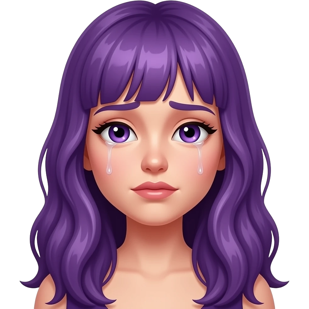 sexy girl with long purple hair and purple eyes is crying emoji