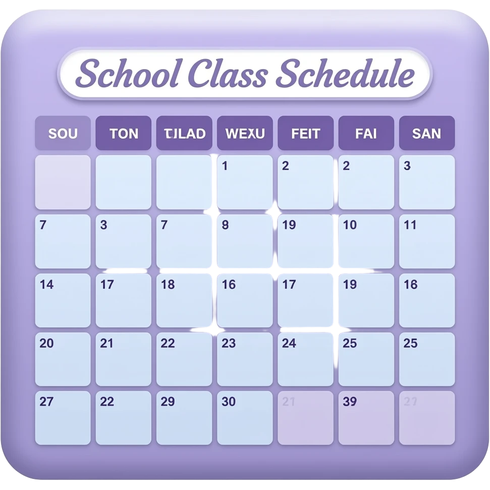 soft blue purple school class schedule, transparent background inspired by barbie colour pallete emoji