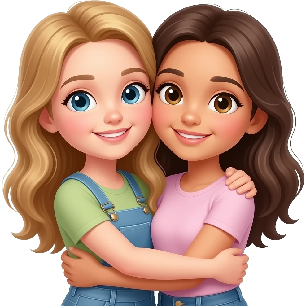 2 girls are hugging like this emoji