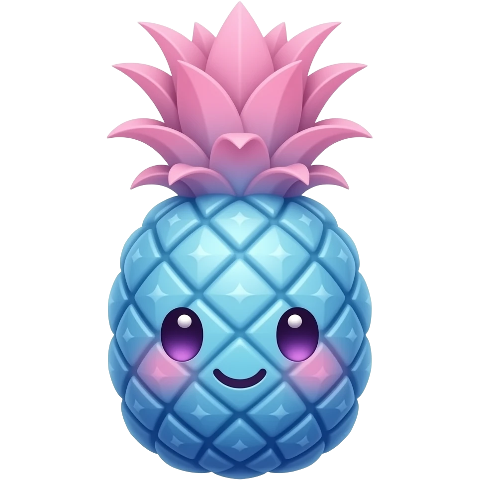 A blue pineapple with pink leaves, kawaii, magical emoji