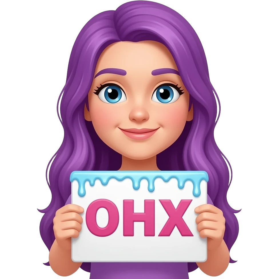 girl with long purple hair holding a MELTING... sign emoji