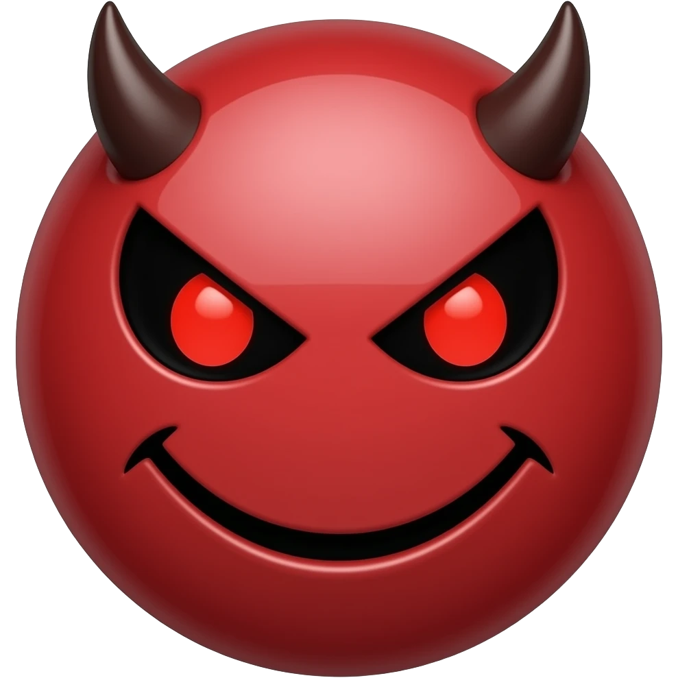 demon smiley with red skin and black scelera and red eyes emoji