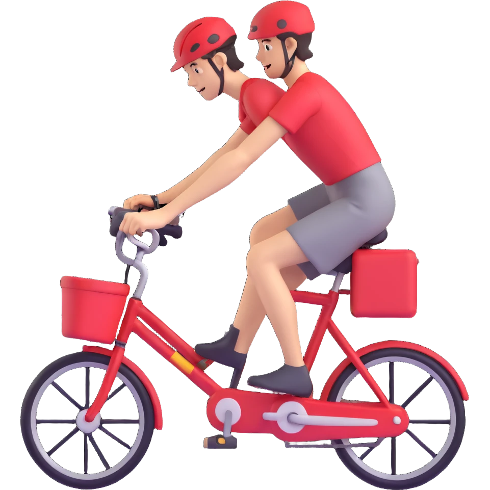 courier wearing a red dress riding a bike, clear and expressive, suitable for an emoji or icon emoji