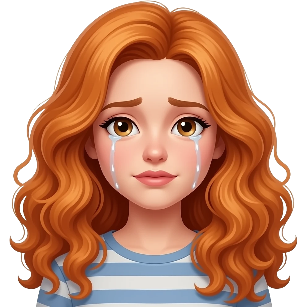 sexy girl with long curly ginger hair and ginger is crying emoji