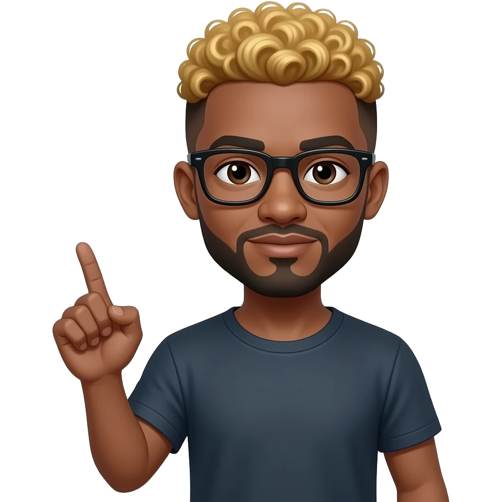 African American man with a thin black disconnect goatee with a mid top curly fade with gold dyed top hairstyle with a Symbrachydactyly right arm and a missing left arm wearing black glasses emoji