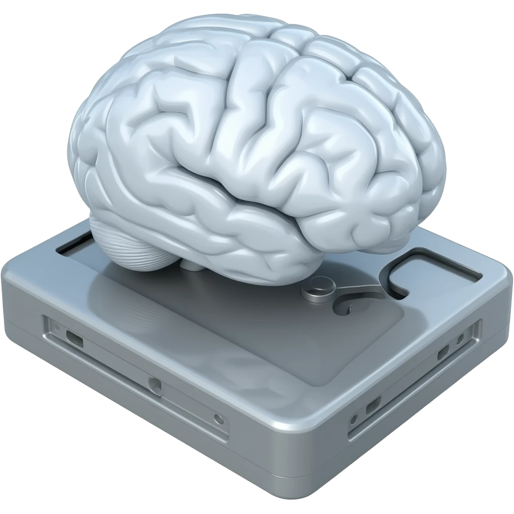 transparent synthetic brain on an external hard drive emoji