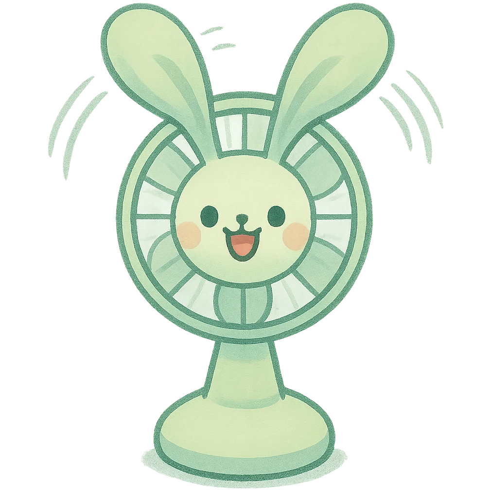 cute electric fan bunny with ears spinning like blades, cheerful face, pastel green, full-body emoji