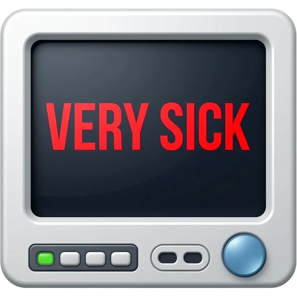 Hospital montior machine with two words on it saying very sick emoji