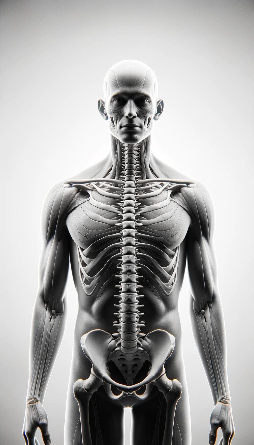 corpo umano anatomico perfettamente dritto in posa frontale, postura perfetta, spina dorsale in evidenza, ISOLATO SU SFONDO BIANCO,
 iperrealistico 4k emoji