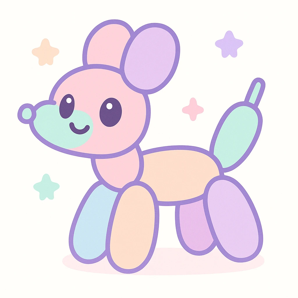 cartoonish balloon dog, exaggerated features, pastel colors, childlike style emoji