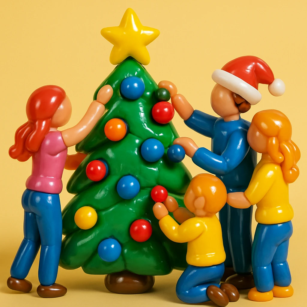 people decorating a Christmas tree emoji